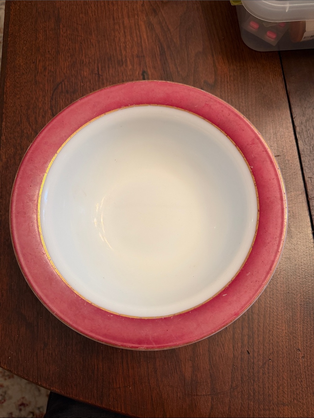 Pyrex red Rim Serving Bowl with Gold Trim